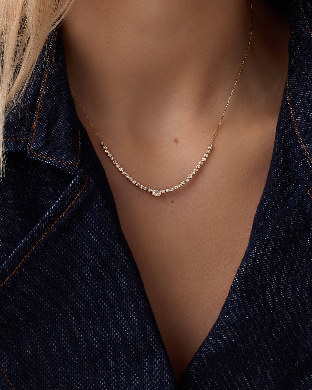 Lab Grown Diamond Emerald Charm Row Necklace || option::14k Solid Gold