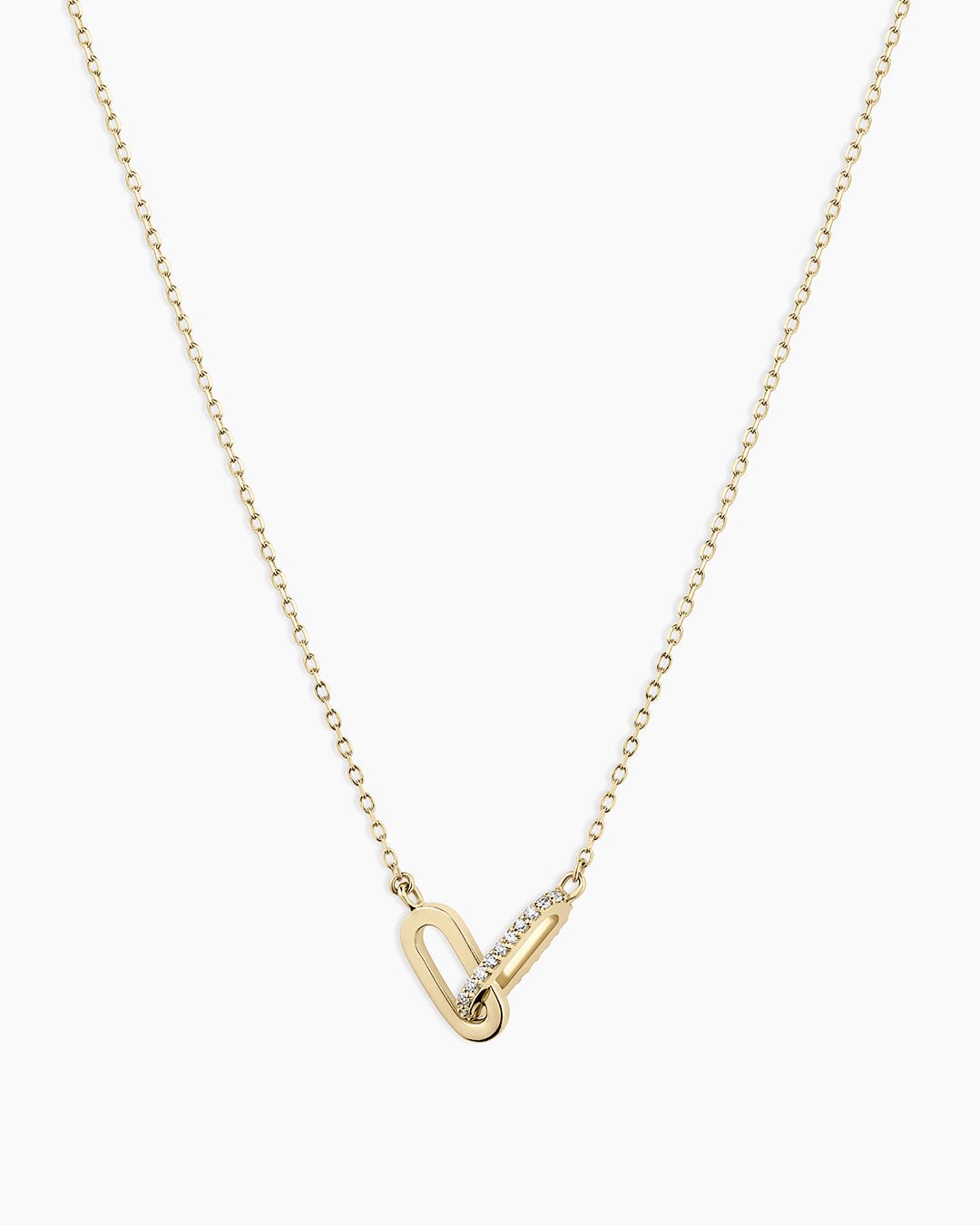 Diamond Bond Interlocking Link Necklace || option::14k Solid Gold, Single