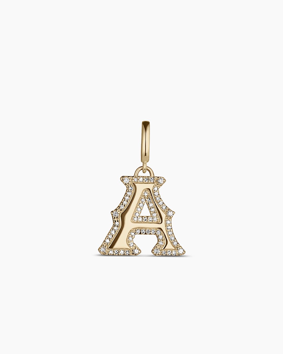 Diamond Era Alphabet Charm || option::14k Solid Gold, A
