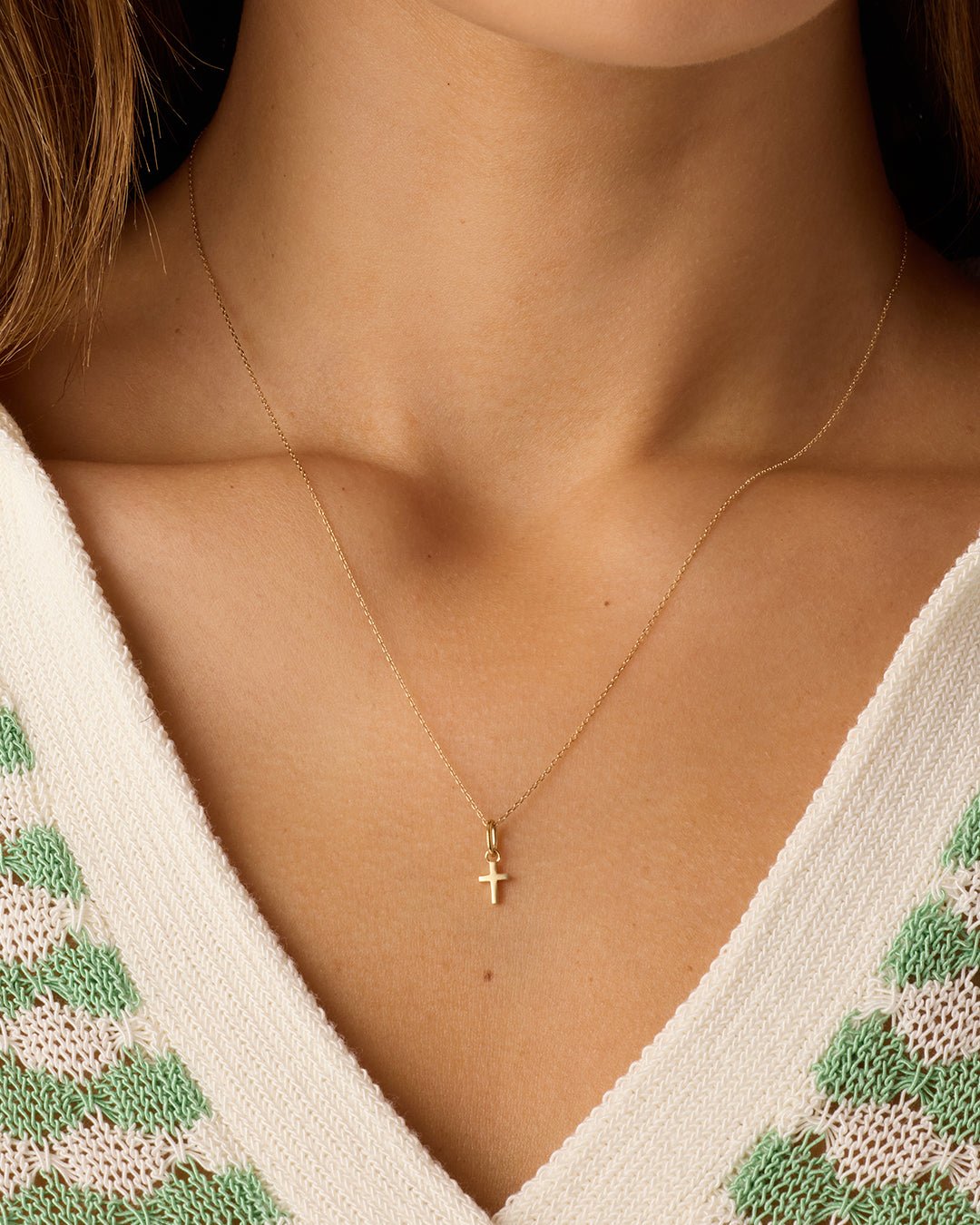 14k Gold Cross Charm Necklace || option::14k Solid Gold